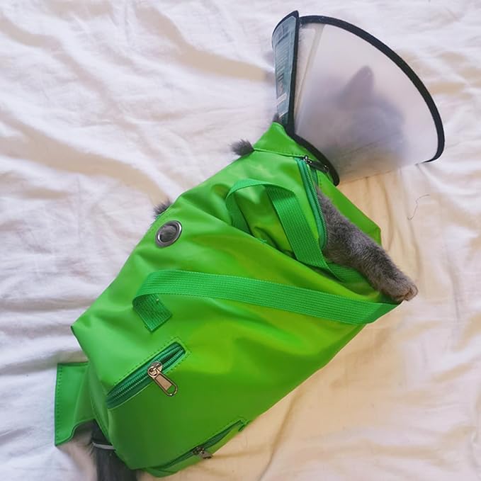 HDKUW Cat Grooming Bag,Foldable Travel Carrier for Cats,Anti-Bite Anti-Scratch Cat Grooming Restraint Bag,Pet Carrier for Administering Eye Drops,Ear Cleaner,Clipping Nails Green S