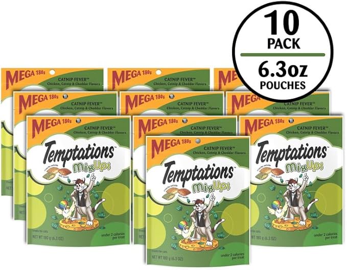 Temptations MixUps Catnip Fever Flavor Crunchy and Soft Cat Treats, 6.3 oz. Pouch (Pack of 10)