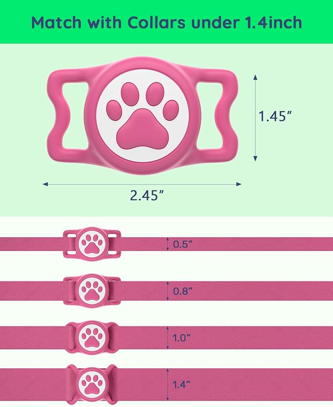 IP68 Waterpoof Dog Airtag Holder, Stretchy Silicone Full Body Covered Apple Air Tag Holder for Dog Cat Collar Fit All Width Collar (Rose, 1 Pack)
