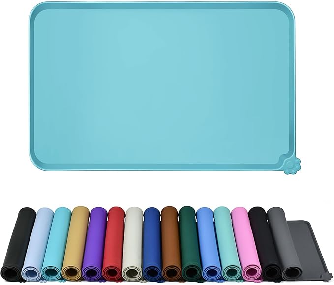 Waterproof Pet Feeding Mat with High Raised Edges, Heavier and Thicker Placemats for Cat Dog Water Bowl with BPA Free, Dogs Cats Food Mats for Messy Drinkers to Prevent Spill and Protect Floors