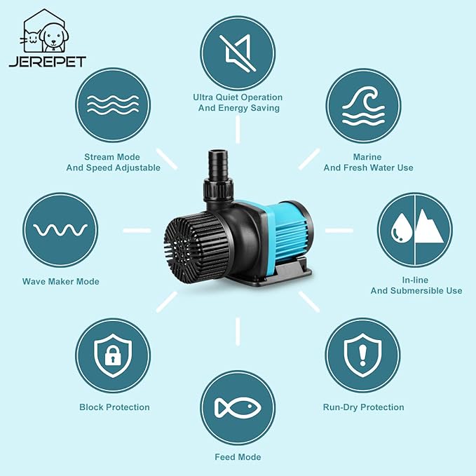 2640GPH 75W Aquarium 24V DC Water Pump with Controller, 18FT Lift Submersible and Inline Return Pump for Fish Tank,Aquariums,Fountains,Sump,Hydroponic,Pond,Freshwater and Marine Water Use