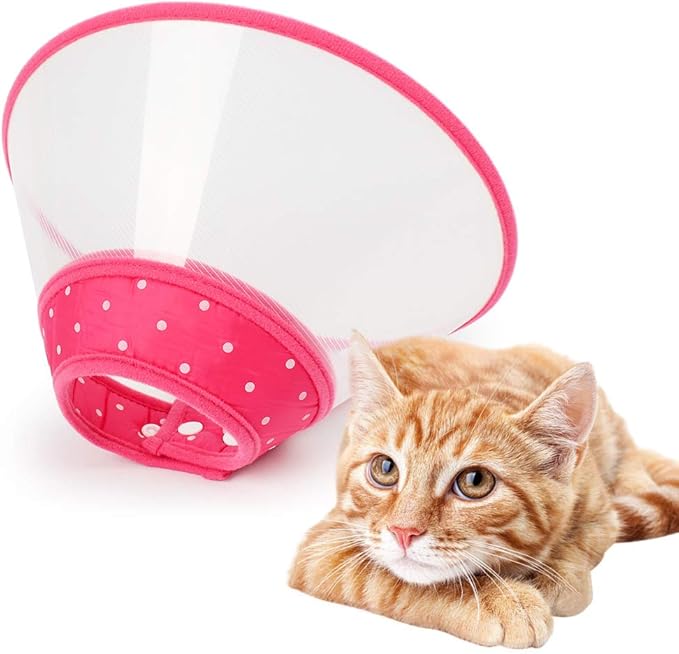 Andiker Pet Cone Recovery Dog Cone Adjustable Dog Collar Clear Padded Collar with Breathable Soft Edge Plastic Puppy Cone Protect The Neck Surgery Recovery Designed for Cats and Puppies (Small, Pink)