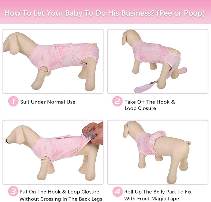 Kuoser Dog Surgery Recovery Suit, Anti Licking Pet Surgical Suit for Dogs Male Neuter, Female Dog Surgery Suit for Spay Subsititute E-Collar Cone, Dogs Body Suits After Surgery Pink Tie Dye XS