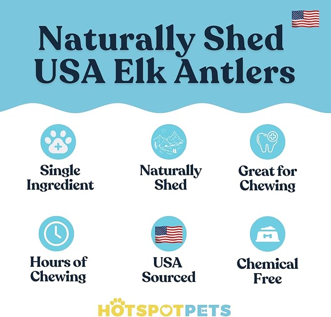 hotspot pets Premium Split Elk Antlers for Dogs - 7 Inch Large Dog Chews (2 Pack) Made in USA -Naturally Shed Antler Bone for Large Breed Aggressive Chewers -Promotes Natural Dental Hygiene