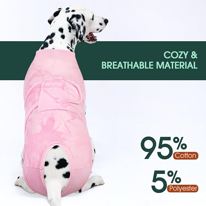 Kuoser Dog Surgery Recovery Suit, Anti Licking Pet Surgical Suit for Dogs Male Neuter, Female Dog Surgery Suit for Spay Subsititute E-Collar Cone, Dogs Body Suits After Surgery Pink Tie Dye M