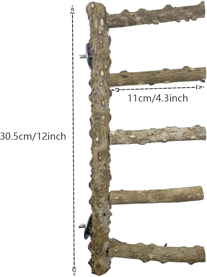 Allazone 3 PCS Nature Wood Bird Ladder Perch Nature Wood Stand Parrot Chew Toy Cage Hanging Pet Cage Bird Climbing Step Ladders for Small Animal