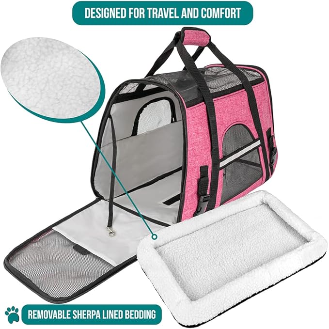 PetAmi Airline Approved Pet Carrier for Cat, Soft Sided Dog Carrier for Small Dog, Cat Travel Supplies Accessories Indoor Cat, Ventilated Pet Carrying Bag Medium Large Kitten Puppy, Large Heather Pink