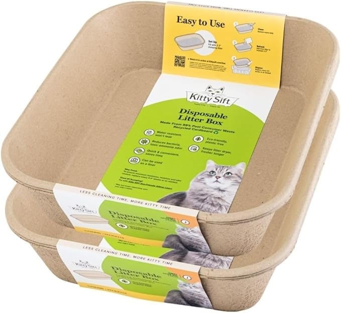 Kitty Sift (6-Pack) Disposable Cat Litter Box, Sustainable, Clean - Jumbo, 6-Pack