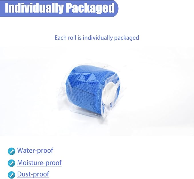 9 Pack 2" x 5 Yards Self Adhesive Bandage Wrap Self Stick Wrap for Ankle, Wrist, Finger, Sports, Breathable Cohesive Vet Tape for Pets (Dark Blue)