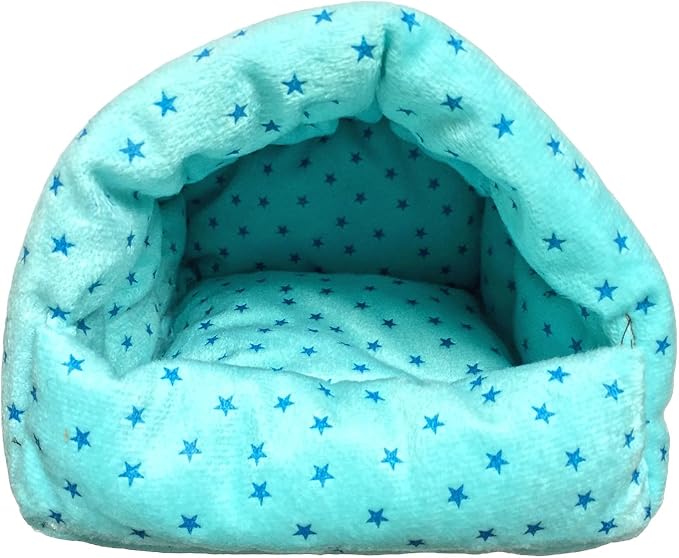 WOWOWMEOW Guinea Pig Cave Bed Small Animals Warm Cage Hanging Bed for Rat, Chinchilla, Hedgehog, Rabbit (L, Star-Blue)