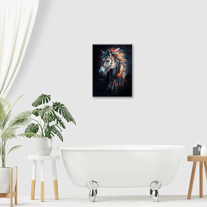 Horse Pictures Wall Art, Horse Animal Bathroom Wall Decor, Aesthetics Modern Framed Painting Elegant Canvas Artwork for Bathroom Bedroom Living Room Decorations 16"L x 12"W