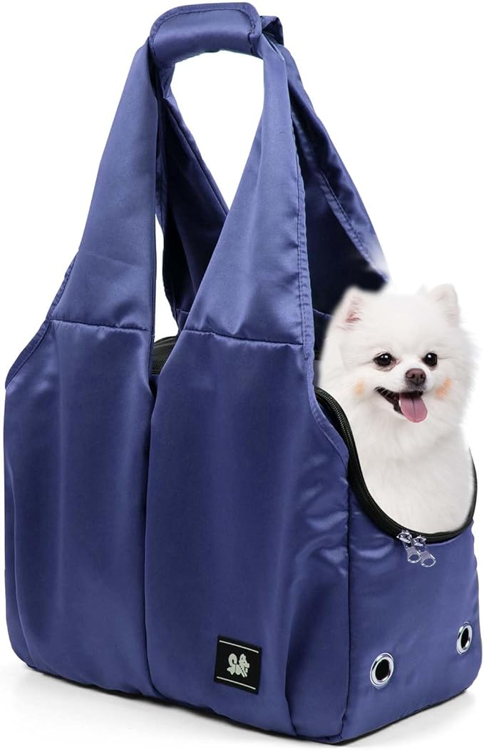 Dog Purse Carrier for Small Dogs, Cats, and Puppies – Soft-Sided Travel Pet Tote Bag with 4 Large Pockets, Foldable, Lightweight, Fits Pets up to 15 lbs, for Travel, Outings (Dark Blue)