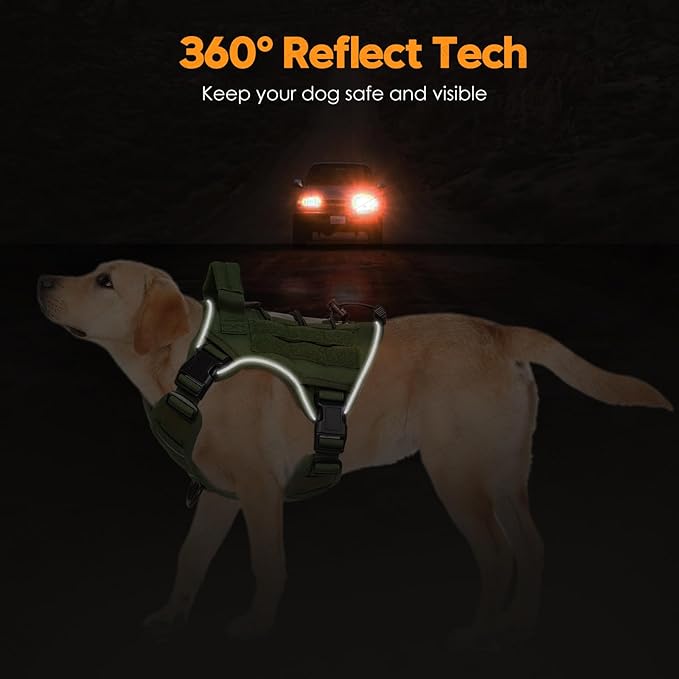 Heavy-Duty Tactical Dog Harness for Large Dogs, No Pull Adjustable Reflective Pet Vest with Molle System, K9 Military-Grade Control for Service Training, Outdoor & 10+ Breeds, Green, Small