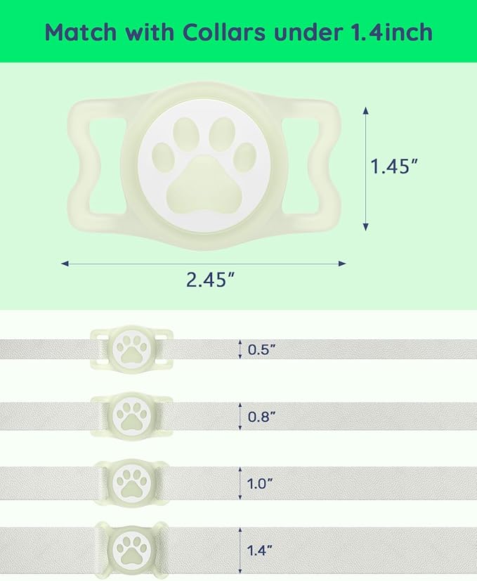 IP68 Waterpoof Dog Airtag Holder, Stretchy Silicone Full Body Covered Apple Air Tag Holder for Dog Cat Collar Fit All Width Collar (Luminous, 1 Pack)