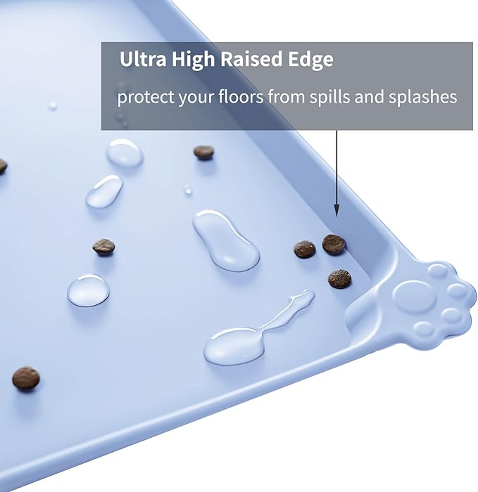 Waterproof Pet Feeding Mat with High Raised Edges, Heavier and Thicker Placemats for Cat Dog Water Bowl with BPA Free, Dogs Cats Food Mats for Messy Drinkers to Prevent Spill and Protect Floors