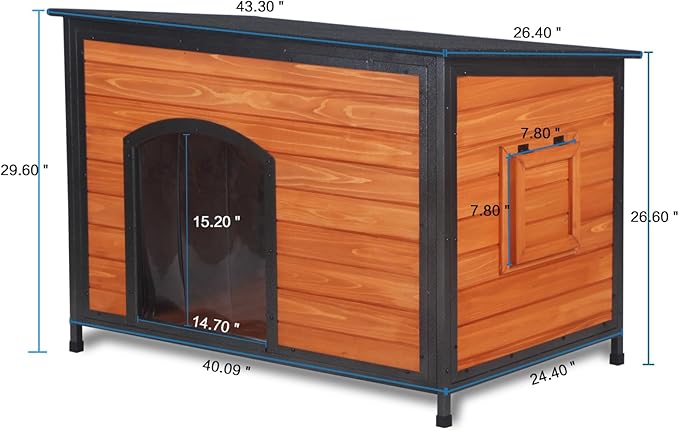 Dog House Outdoor Insulated 43.3" L Large Dog Kennel 6 Sides All-Round Foam Winter Weatherproof for Small Medium Large Dogs with Strong Metal Chew Proof Frame