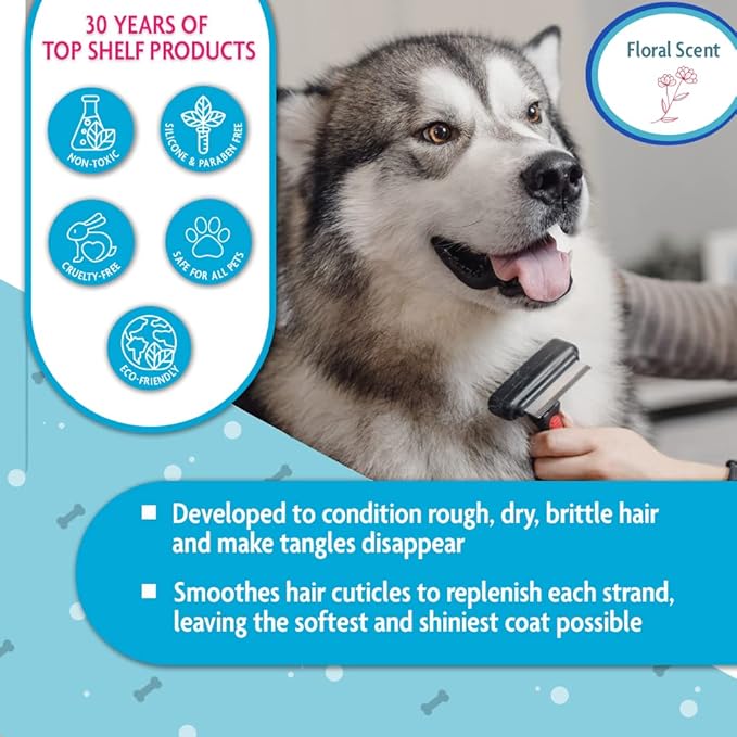 EQyss Premier Pet Conditioner - Moisturizes, Softens, & Conditions Dry Coat & Hair, Detangles & Adds Shine - for all Dogs, Cats, Puppies (16 oz)