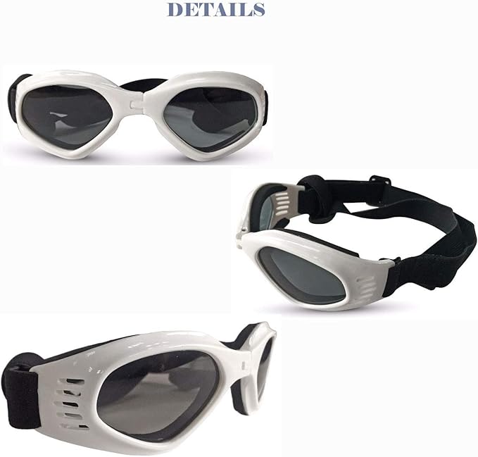 LECONPET Small Dog Sunglasses Waterproof Windproof UV Protection Pet Sunglasses Dog Goggles for Doggy Puppy Cat (White)
