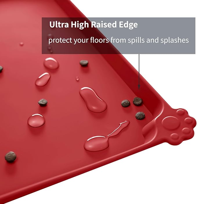 Waterproof Pet Feeding Mat with High Raised Edges, Heavier and Thicker Placemats for Cat Dog Water Bowl with BPA Free, Dogs Cats Food Mats for Messy Drinkers to Prevent Spill and Protect Floors