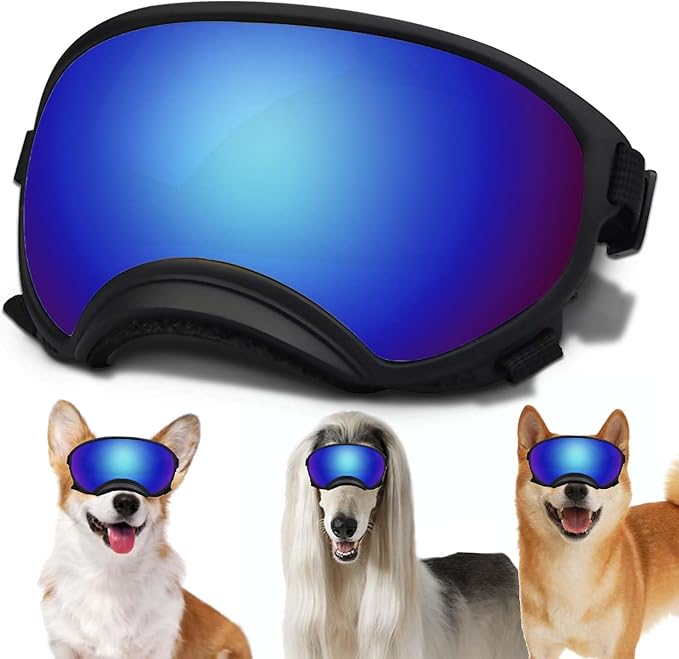 Medium Dog Sunglasses with Adjustable Strap UV Protection, Winproof Dog Puppy Sunglasses, Suitable for Medium Dog Pet Glasses, Dogs Eyes Protection,Soft Dog Goggles