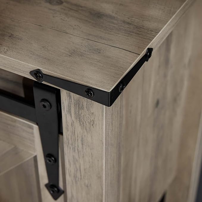 Entryway Table with Storage, Farmhouse Buffet Cabinet Coffee Bar Kitchen Island with Sliding Barn Doors & Shelves, Console Table for Kitchen, Dining Room, Living Room, Grey