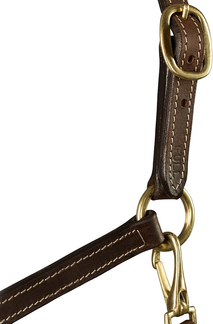 HORZE Fremont Soft Synthetic Leather Horse Halter | Fully Adjustable with Brass Hardware & Contrast Stitching - Brown - Pony