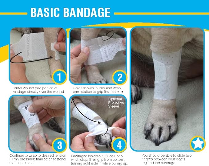 Basic Leg Bandages for Dogs, Cats and Other Pets First Aid Non-Adhesive Fur Friendly - Value 16 Pack (Standard,& Wide) (Medium)