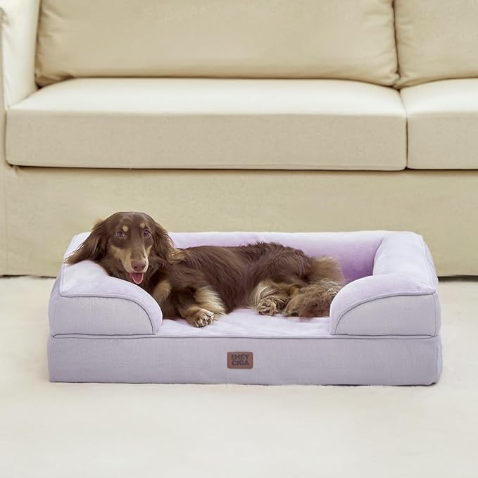 EHEYCIGA Orthopedic Dog Bed for Medium Dogs, Waterproof Memory Foam Medium Pet Beds with Sides, Non-Slip Bottom and Egg-Crate Foam Dog Couch Bed with Washable Removable Cover, Lilac