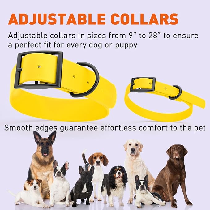Dogline Biothane Waterproof Dog Collar Strong Coated Nylon Webbing with Black Hardware Odor- Proof for Easy Care Easy to Clean High Performance Fits Small Medium or Large Dogs, Lemon Yellow