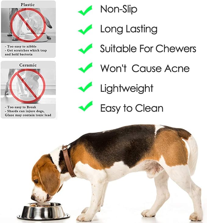 Stainless Steel Dog Bowls, 1.5 Cup/12oz Cat Bowl Water and Food with Rubber Base, Pet Bowls for Small Dogs, Cats, Puppy, Rabbit and Kitten, 2Pack
