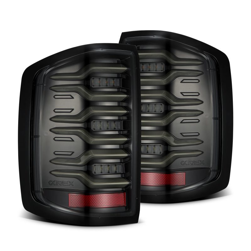 AlphaRex 14-18 Chevrolet Silverado 1500 / 15-19 Silverado 2500HD/3500HD / 15-19 GMC Sierra 3500HD Dually LUXX-Series LED Tail Lights Alpha-Black