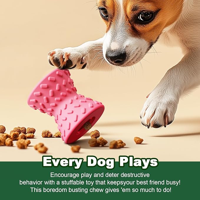 Puppy Toys, Dog Toys for Small Dogs, Treat Toy for Traning, Interactive Toy, Dog Treat Dispenser Toy, Natural Rubber Dumbbell Shaped(Pink)