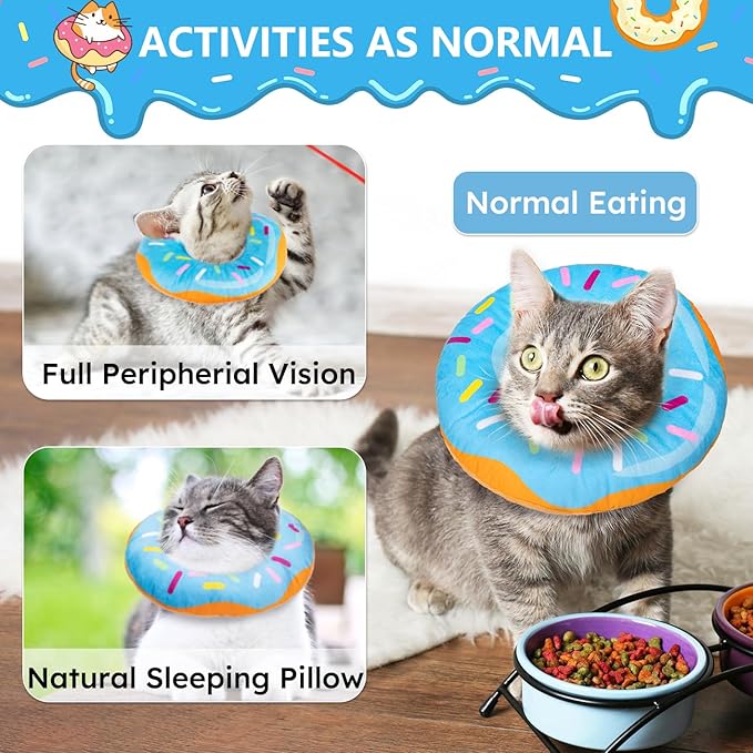 Cat Cone Collar Soft, Cat Recovery Collar for Wound Healing Cute Donut Adjustable Kitten Cones to Stop Licking Comfortable Lightweight Neck Elizabethan Collars for Cats Kittens After Surgery