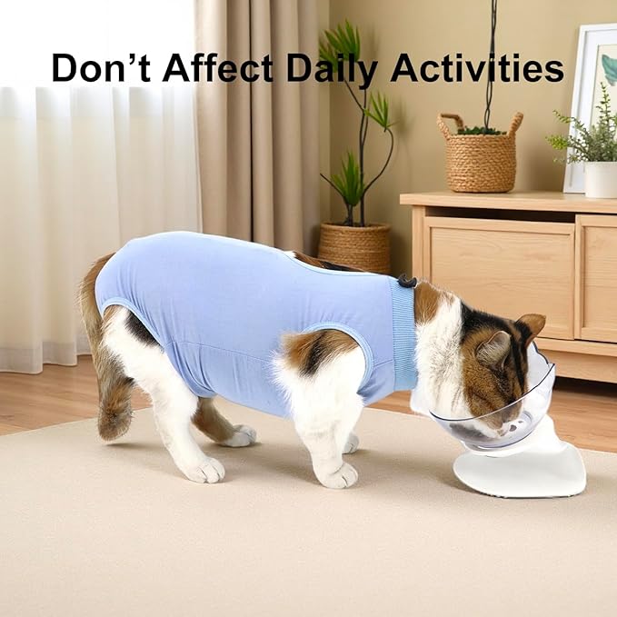 Cat Recovery Suit, Surgical Recovery Clothes for Abdominal Wound or Skin Disease, Cats Onesie After Surgery and Spay, E-Collar Alternative Pajama Suit (Blue, Medium)