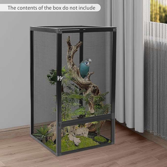 Reptile Pet Feeding Net Box, 17.7"x17.7"x31.5" Micro Habitat Terrarium Enclosure for Small Tree Dwelling Reptiles, Amphibians, Spiders & Other Invertebrates, Insect Terrarium