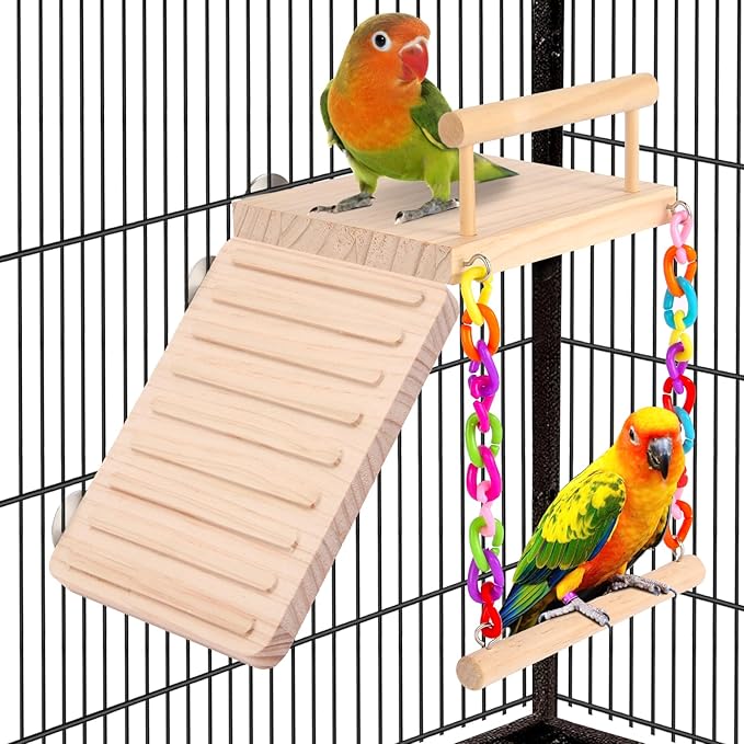 Kyouki Bird Perch Bird Cage Accessories Platform Swing - for Parrot,Parakeet,Budgies, Cockatiels, Lovebirds, Pacific Parrotlets,Chinchilla, Hamster - Sturdy Play Gym Exercise Stand