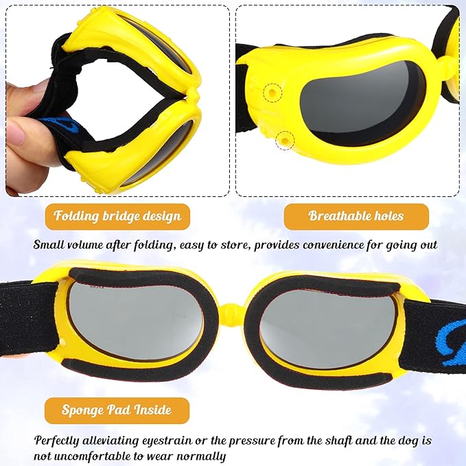 Frienda Dog Helmet and Goggles, UV Protection Doggy Sunglasses and 4 Inch Padded Puppy Motorcycle Helmet Adorable Dog Goggles with Adjustable Belt for Small Dogs Puppy Riding(Yellow,S)