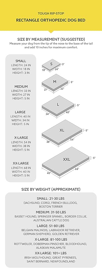 K9 Ballistics Tough Rip-Stop Orthopedic Rectangle Dog Bed Removable Washable Cover, Solid Orthopedic Foam for Size S Dogs 24"x18", Sandstone
