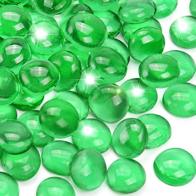 5LB Green Flat Glass Marbles for Vases, Gemstone Beads Vase Filler Decorative Glass Pebbles for Fish Tank, DIY Crafts, Aquarium Decor Rocks