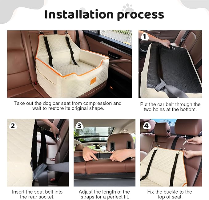 Dog Car Seat for Large/Medium Dog, Booster Seat Under 55Lbs or 2 Small Dogs, Detachable and Washable Travel Pet Seat with Thick Cushion and Storage Pockets (Beige)