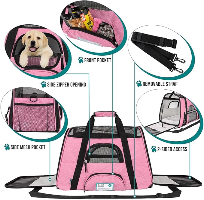 PetAmi Airline Approved Pet Carrier for Cat, Soft Sided Dog Carrier for Small Dogs, Cat Travel Supplies Accessories for Indoor Cats, Ventilated Pet Carrying Bag Medium Large Kitten Puppy, Large Pink