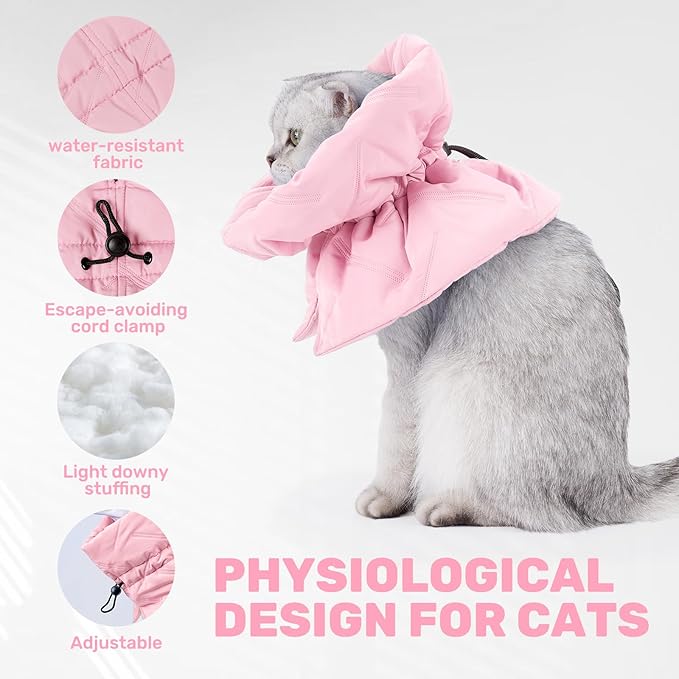 Adjustable Cat Recovery Cone Collar, Lightweight Soft Cat E-Collar Alternative After Spay, Waterproof Comfy Collars to Stop Licking Wound After Surgery, Protective Cone for Kittens/Puppies
