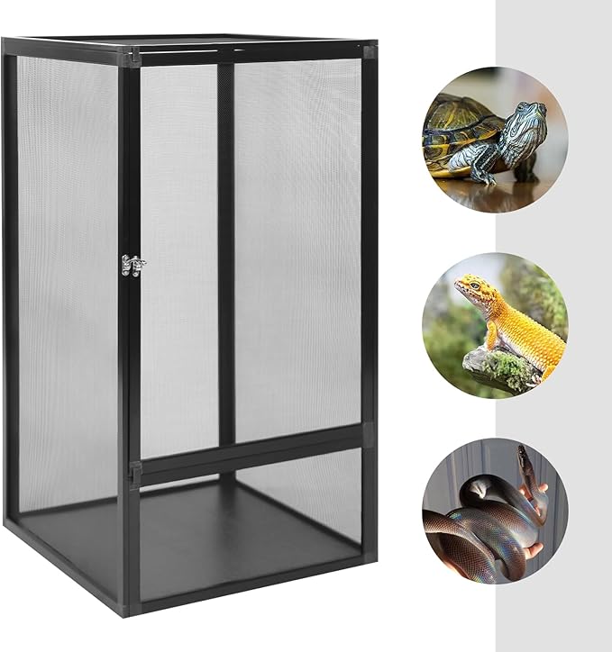 Reptile Pet Feeding Net Box, 17.7"x17.7"x31.5" Micro Habitat Terrarium Enclosure for Small Tree Dwelling Reptiles, Amphibians, Spiders & Other Invertebrates, Insect Terrarium