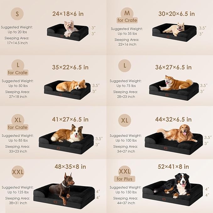 EHEYCIGA Orthopedic Dog Beds for Extra Large Dogs, Waterproof Memory Foam XXL Dog Bed with Sides, Non-Slip Bottom and Egg-Crate Foam Big Pet Couch Bed with Washable Removable Cover, Black