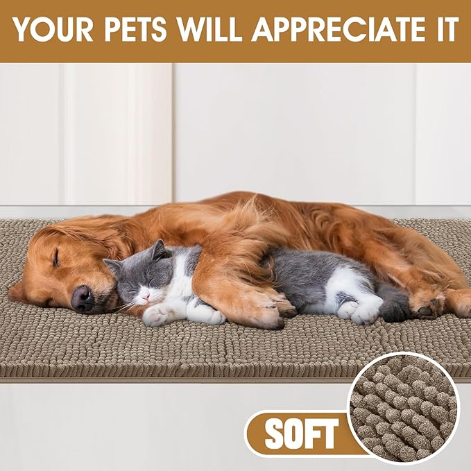 IM HOME 36" x 24" Beige Dog Door Mats for Muddy Paws, Chenille Absorbent Dog Mat, Non Slip Heavy Mud Mat for Dogs, Soft Pet Bed Mat for Entryway, Mud Paws, Inside Floor