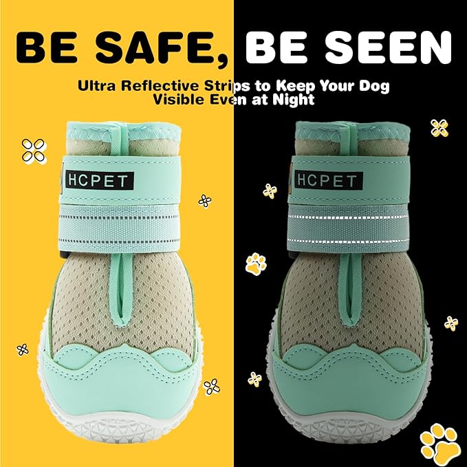 Hcpet Dog Shoes for Large Dogs, Breathable Dog Booties for Small Medium Dogs, Anti-Slip Dog Boots & Paw Protectors for Hot Pavement Winter Snow Hiking with Reflective Straps Green Size 5