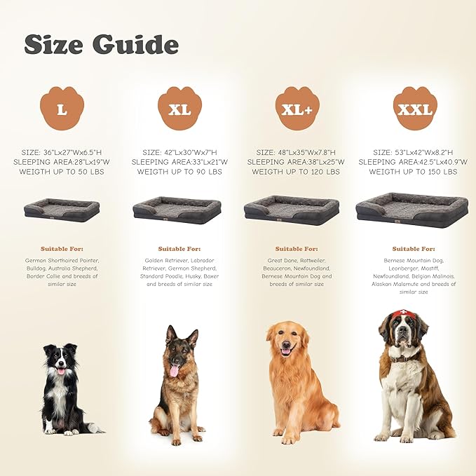 Orthopedic Dog Bed for Extra Large Dogs - XL Plus Waterproof Dog Sofa Beds, Supportive Foam Pet Couch Bed with Removable Washable Cover, Waterproof Lining and Nonskid Bottom