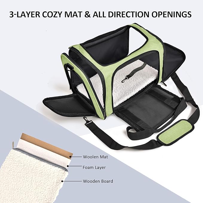 Pet Carrier for Small Medium Cats Dogs Puppies up to 15 Lbs, Airline Approved Small Dog Carrier Soft Sided, Collapsible Travel Puppy Carrier - Green