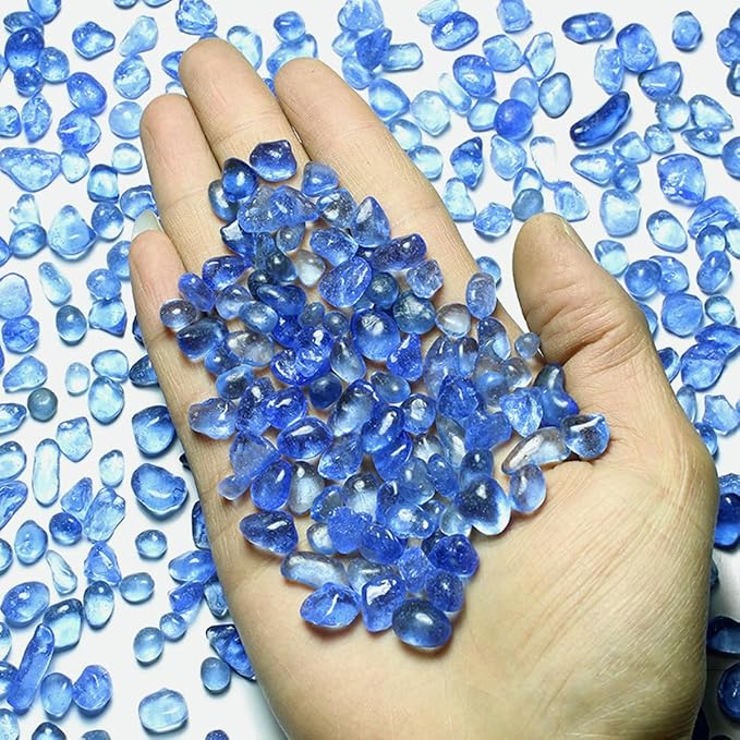 1 Lb (460 g) Light-Blue Sea Glass Stones Irregular Rainbow Glass Pebble Decorative Rock Quartz Tumbled Gemstone Chips for Aquarium Decoration/Vase Filler/Jewelry Making/Handwork Craft/Gems Display