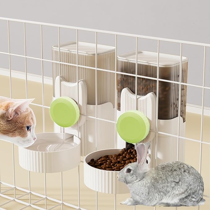 kathson Rabbit Gravity Auto Feeder Set 35oz Hanging Automatic Food Water Dispenser Cage Automatic Feeder Set for Rabbit Chinchilla Guinea Pig Hedgehog Ferret Kitty Puppy (Green)